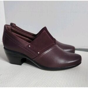 Clarks Emily Step Loafer Pumps Burgundy Leather Comfort Shoes Women's Sz 7.5 M